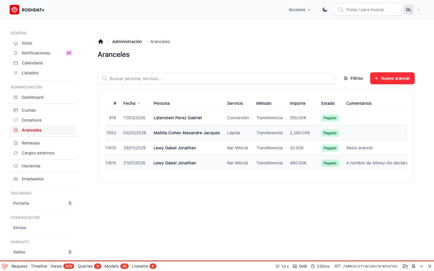 Formulario de arancel