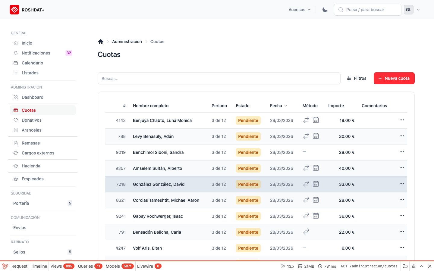 Opción enviar recibo